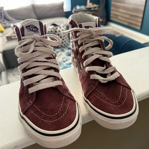 Vans Maroon High-Top Sneakers with White Laces